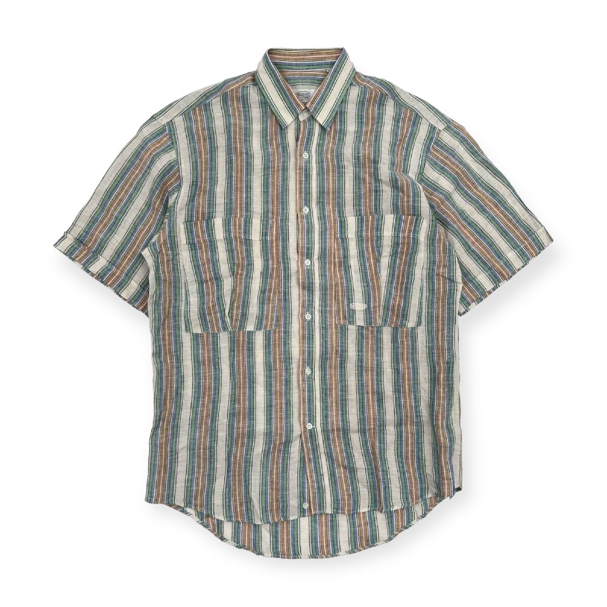 イタリア製◆リネン100%◆MISSONI UOMO ミッソーニ ストライプ 半袖 シャツ 38/15 /ビンテージ/古着屋/麻