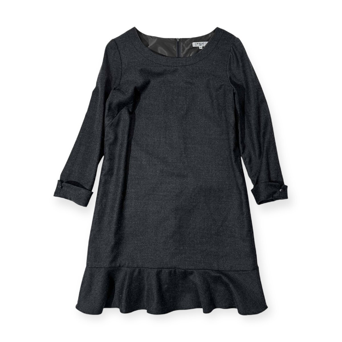 NATURAL BEAUTY BASIC ウール混 裾フレア ワンピース フォーマル M/ダークグレー/レディース