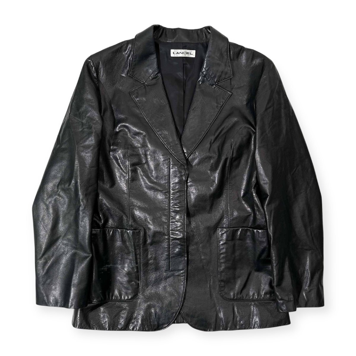 牛革◆LANCEL ランセル 本革 カウレザー テーラードジャケット ブレザー サイズ 11AR /黒 ブラック/レディース/日本製
