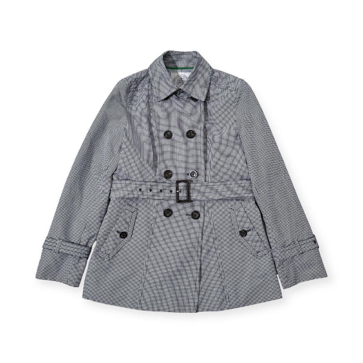 J.PRESS ジェイプレス トレンチコート ハーフ ジャケット ベルト付き ギンガムチェック サイズ9/ネイビー系/レディース/オンワード樫山