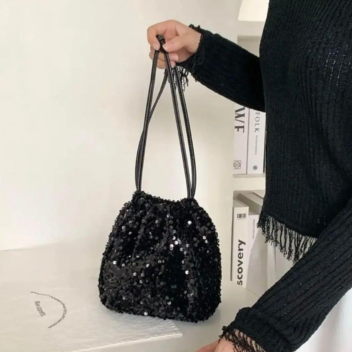 * new goods unused * spangled bag pouch black shoulder bag Mini bag party Korea abroad manner 2way inset equipped great popularity 