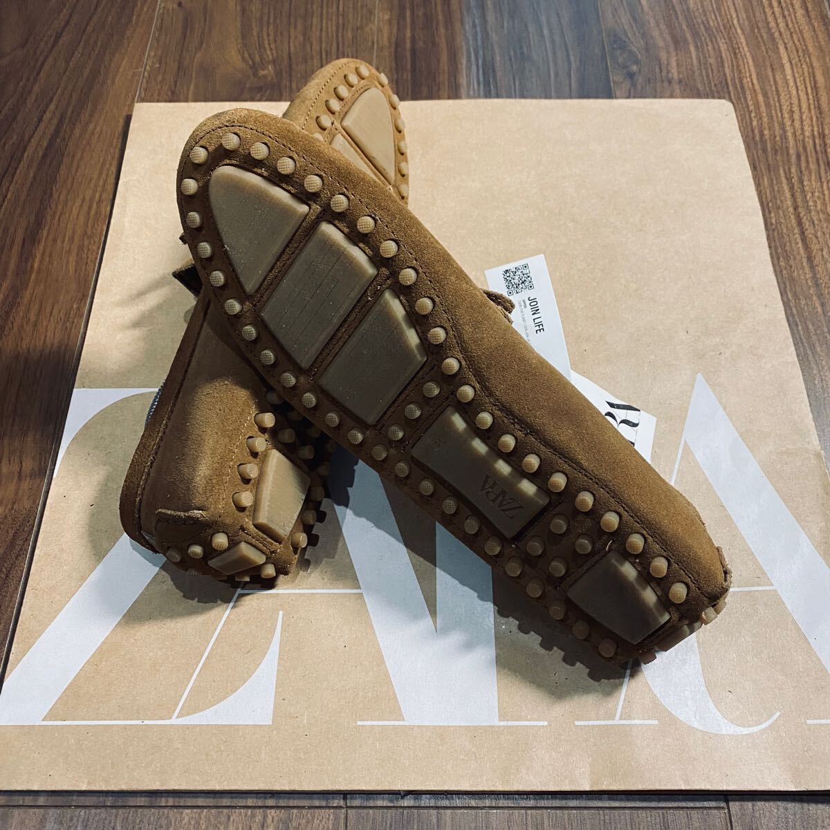 新品 ZARA 本革 ドライビングシューズ 26 0cm 40 BROWN SUEDE 新品 ZARA 本革 ドライビングシューズ 26 0cm 40 BROWN SUEDE