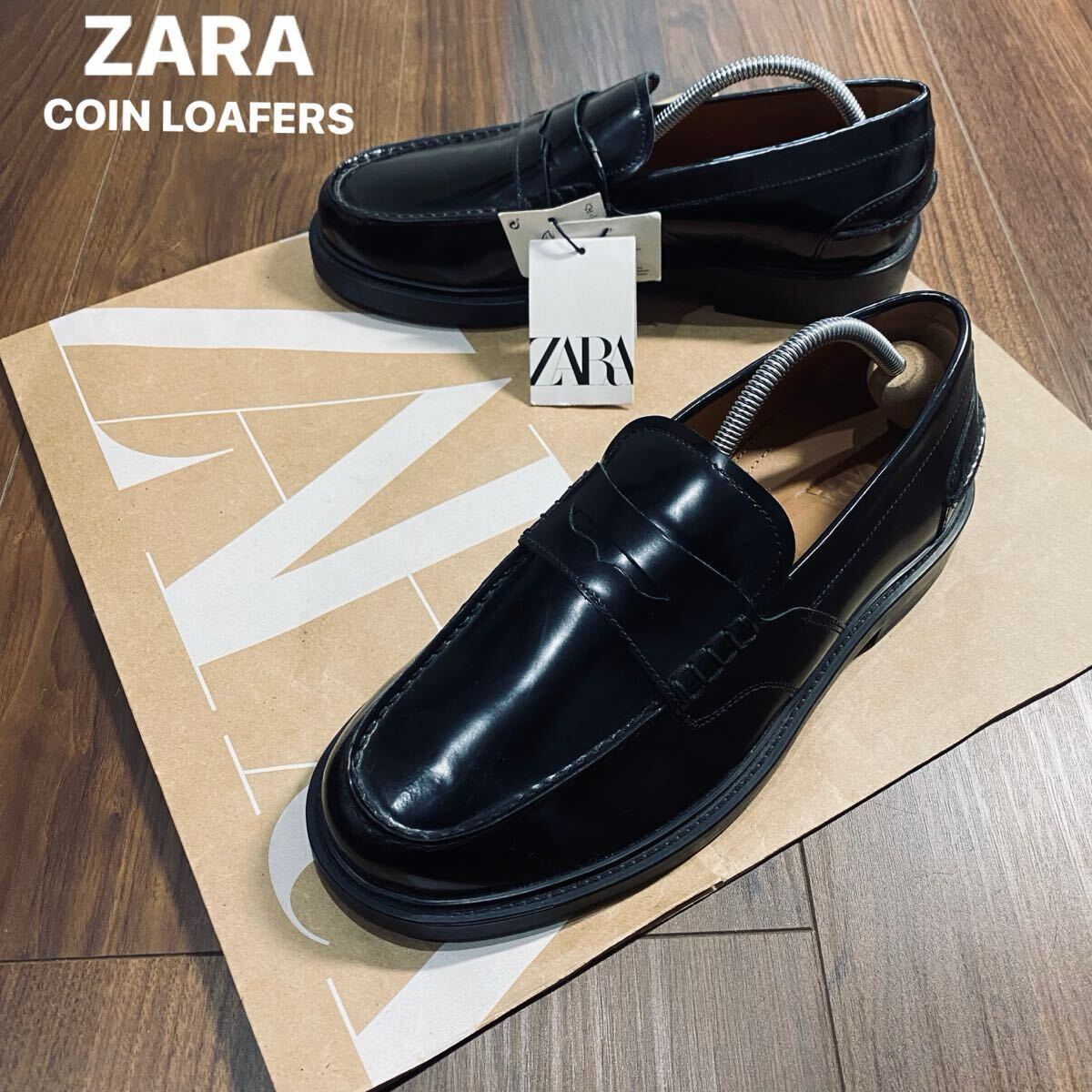 新品 ZARA 本革 コインローファー 26 0cm 40 ALL BLACK メンズ 新品 ZARA 本革 コインローファー 26 0cm 40 ALL BLACK メンズ