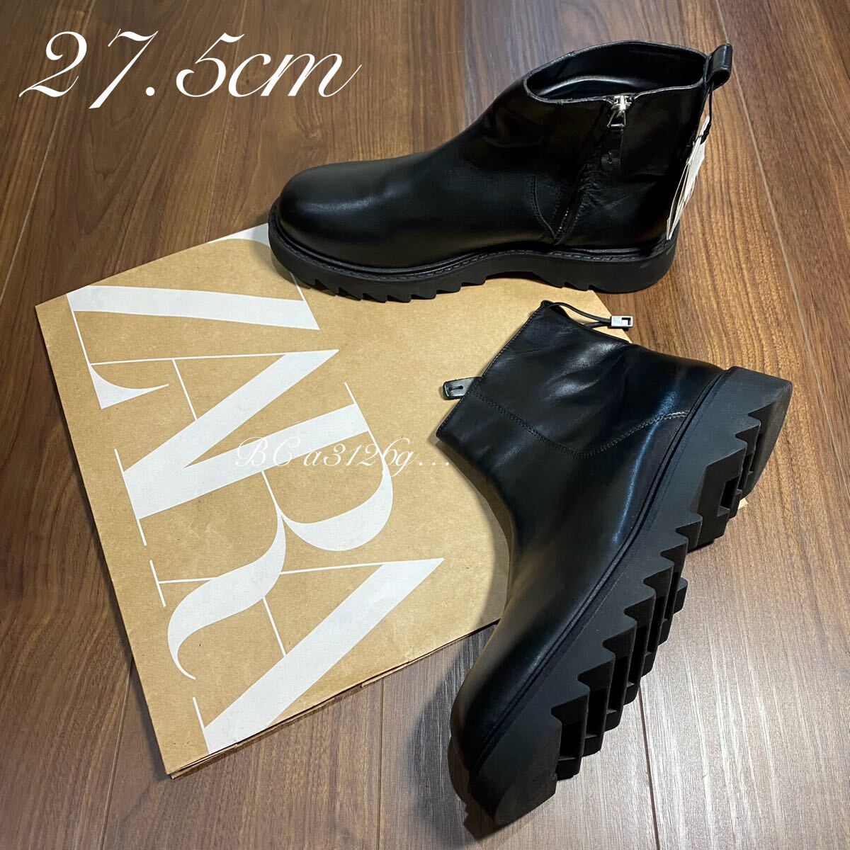 新品 ZARA 100%牛革 サイドジップブーツ 27 5cm 43 BLACK メンズ 新品 ZARA 100%牛革 サイドジップブーツ 27 5cm 43 BLACK メンズ