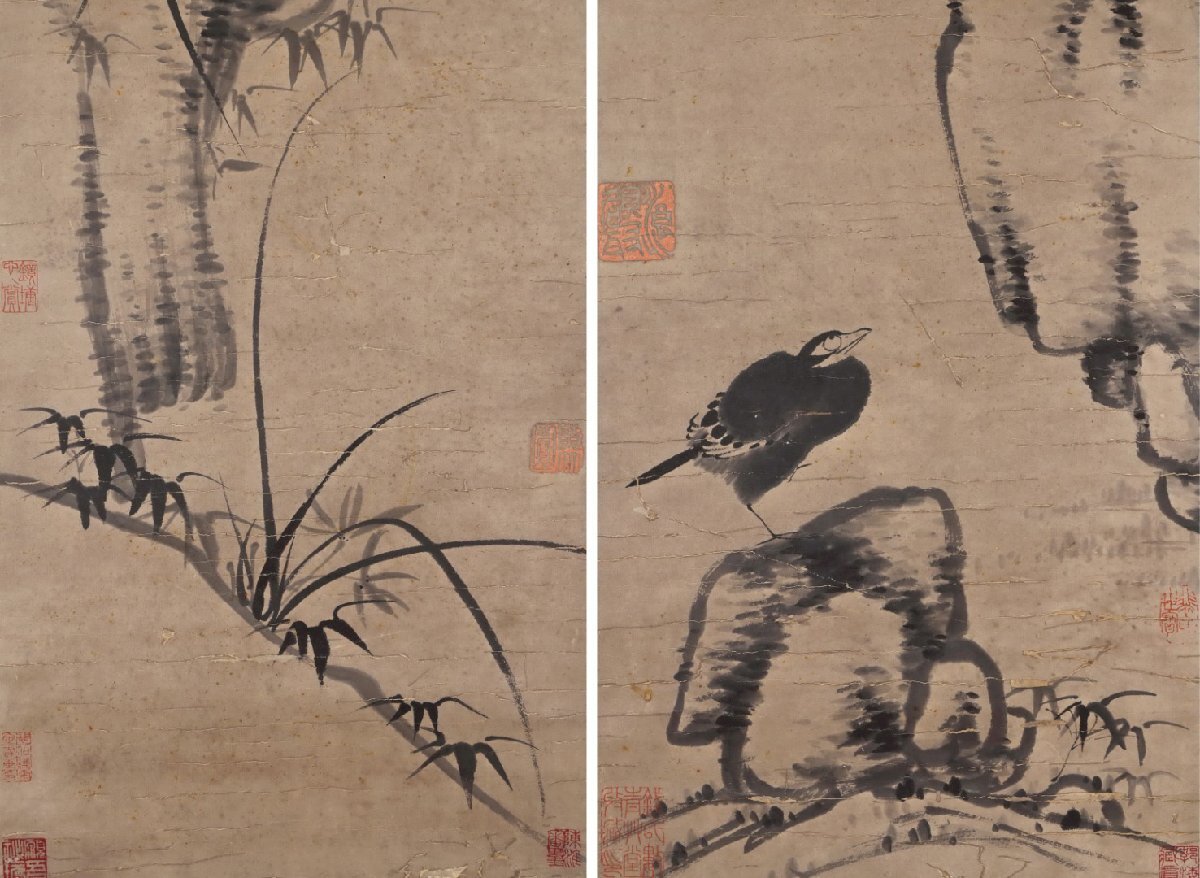 中国画家李世倬肉筆花鳥画大巻物(紙本) 掛軸】〈八大山人〉『動物図』〔紙本肉筆) / 中国画 人物図