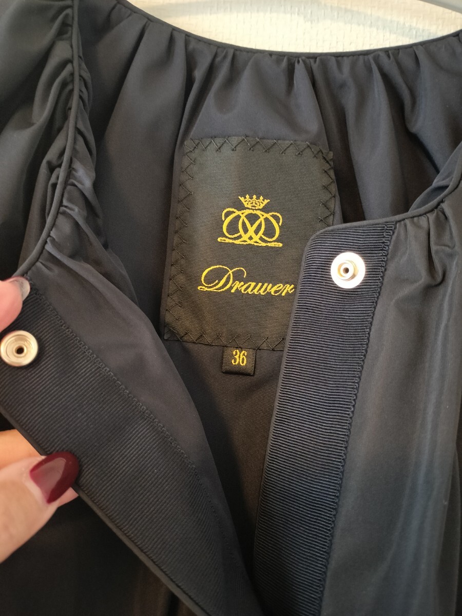 【24AW完売商品/試著のみ未使用品】Drawerドゥロワー★タフタノーカラージレ★ネイビー★サイズ36