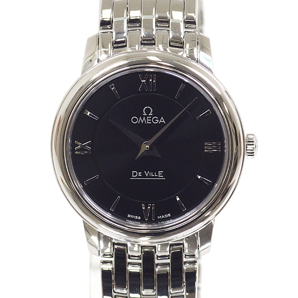 OMEGA オメガ レディース腕時計 デ・ヴィル プレステージ SS ブラック文字盤 クォーツ 仕上げ済