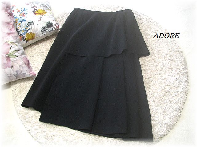 送料無料*アドーア/ADORE*イレギュラーヘムフレアスカート/腰フリルデザイン/バックファスナー/スリットあり/38