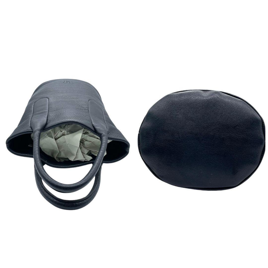 美品 HIROFU ヒロフ ハンドバッグ シボ革 u15 黒 バケツ型 レザー