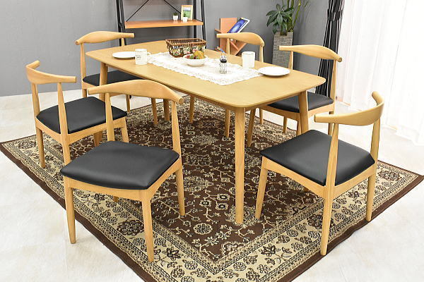 新品 北欧オーク材ダイニングテーブル7点セット 幅165cmリビング椅子テーブル食卓チェア6脚NA色モダンおしゃれ家具:ST11-28O-ZQ-KC