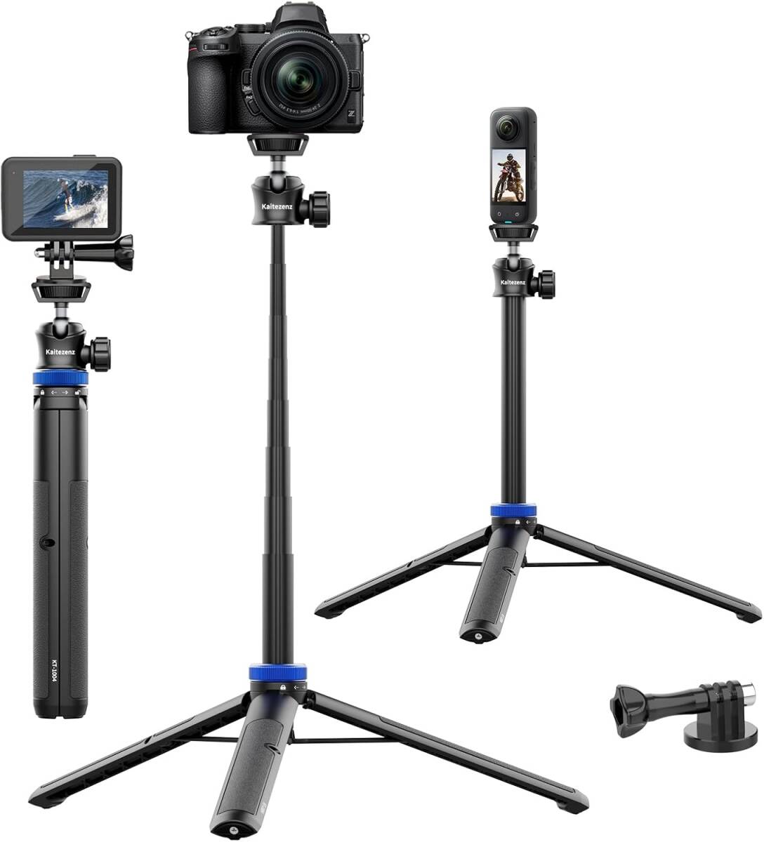 Goproカメラ用自撮り棒三脚、157cm伸縮式三脚スタンド、360°ボールヘッド1/4インチネジ付き、GoPro Max Her