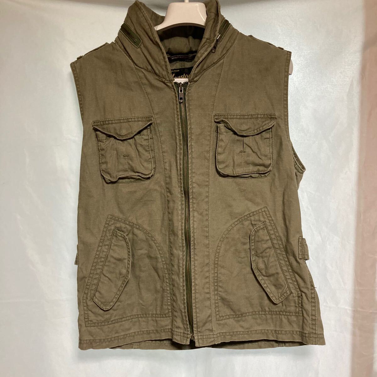 日本製 HOUSTON アーミーベスト サイズ40 ARMY パーカー フード アメカジ