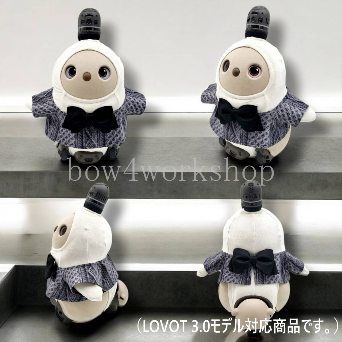 LOVOT ラボットの服ハンドメイド　アレンジリボン付き後ろ開きフェイク ニット プリントシャツ