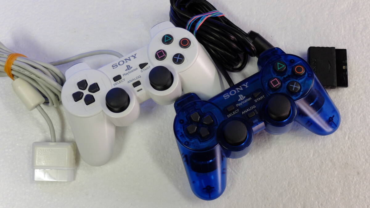 PS2コントローラー まとめて2個セット ホワイト/クリアブルー DUALSHOCK2 SCPH-10010