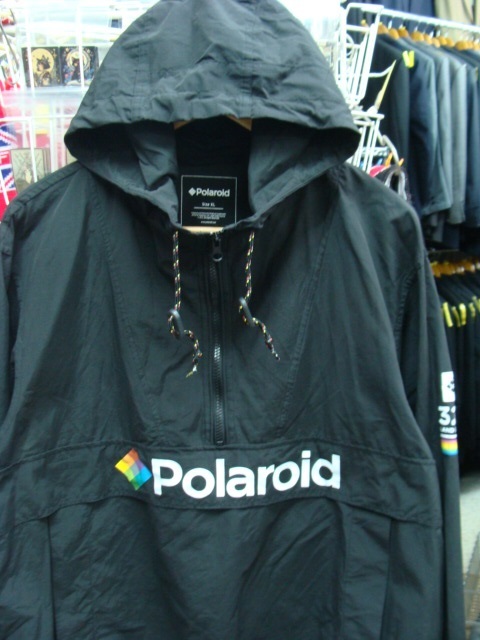 GU Polaroid ポラロイド 綿×ナイロン アノラック ウィンドブレーカー 黒 (XL)