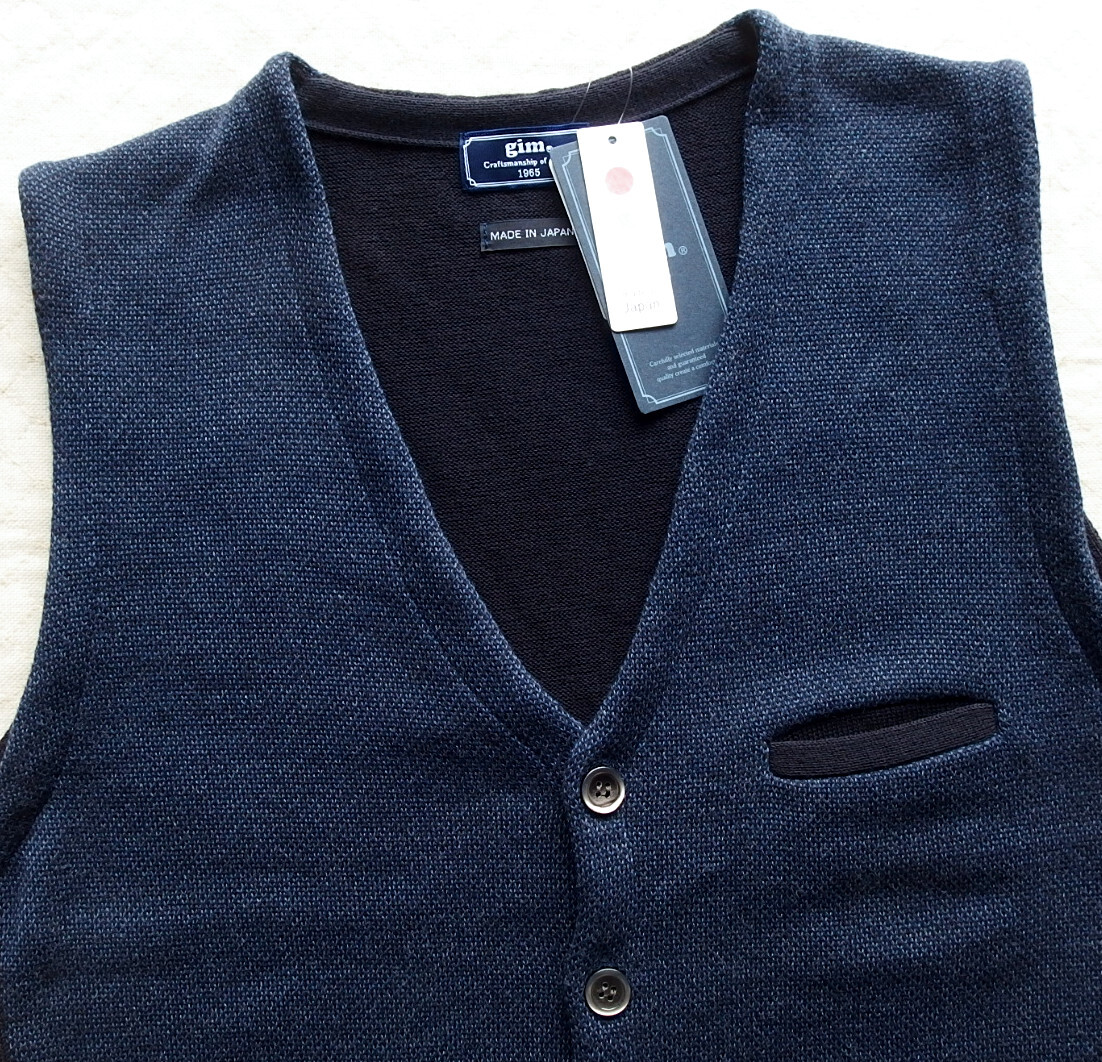 ■新品 gim 日本製ウール100%ニットジレ(前開ベスト) 濃紺&青紺/ミックス M 定価9,790 ① /2412_画像2