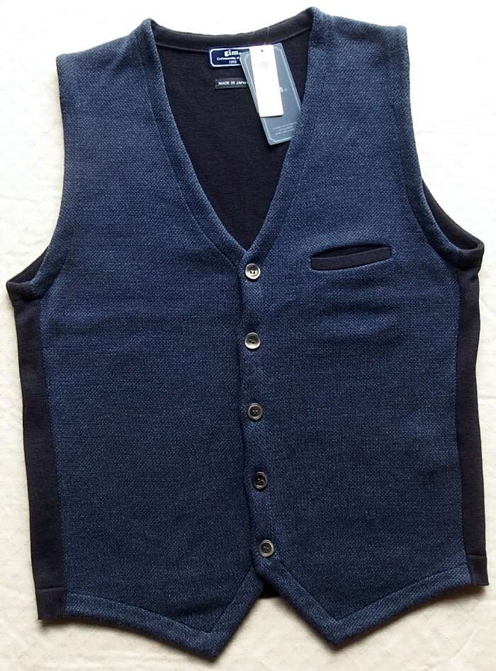 ■新品 gim 日本製ウール100%ニットジレ(前開ベスト) 濃紺&青紺/ミックス M 定価9,790 ① /2412_画像1