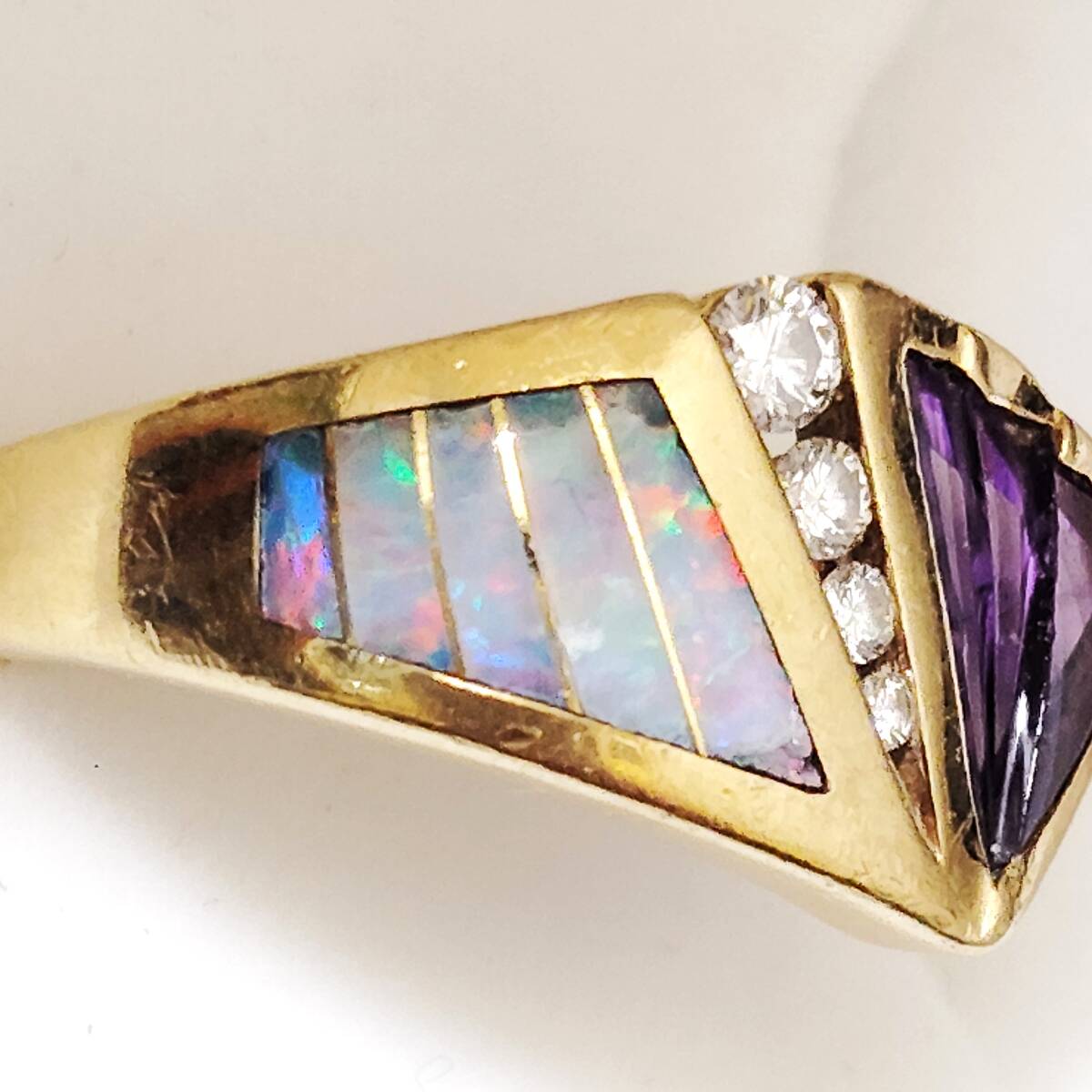 ◆750　K18　１８金◆KABANA　カバナ　スタイリッシュ　アメジスト＆オパール＆ダイヤモンド　リング・指輪_画像2