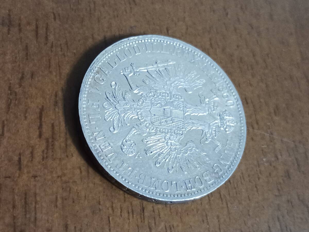 ★オーストリア・ハンガリー帝国★フランツ・ヨーゼフⅠ世★FLORIN銀貨★1860年★極美品★_画像3