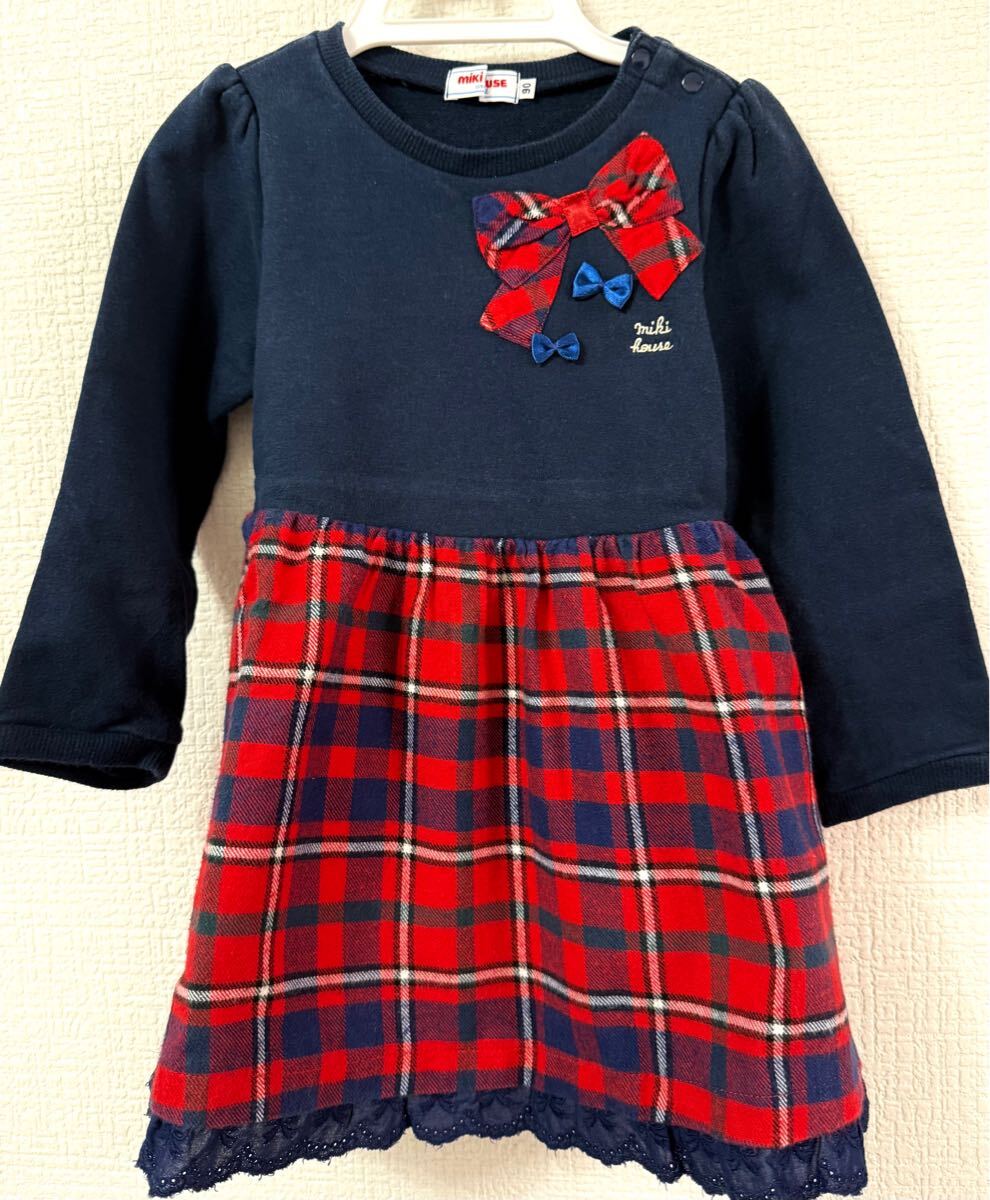 【中古】MIKI HOUSE 長袖ワンピース　90サイズ