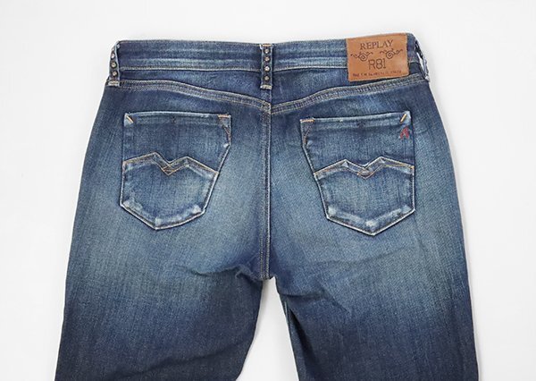 REPLAY ◆ RUCHIRA スリムストレッチ ジーンズ インディゴ サイズ28 スタッズ メタルロゴ デニムパンツ リプレイ ◆349/QV11