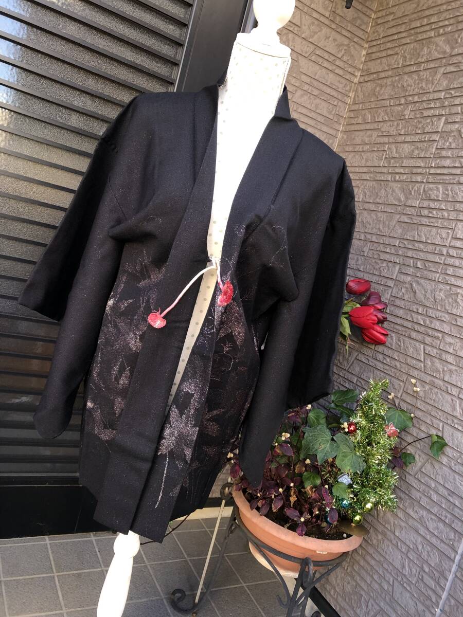 着物　和服　羽織り　ブラック×ラメ　美品　ウール