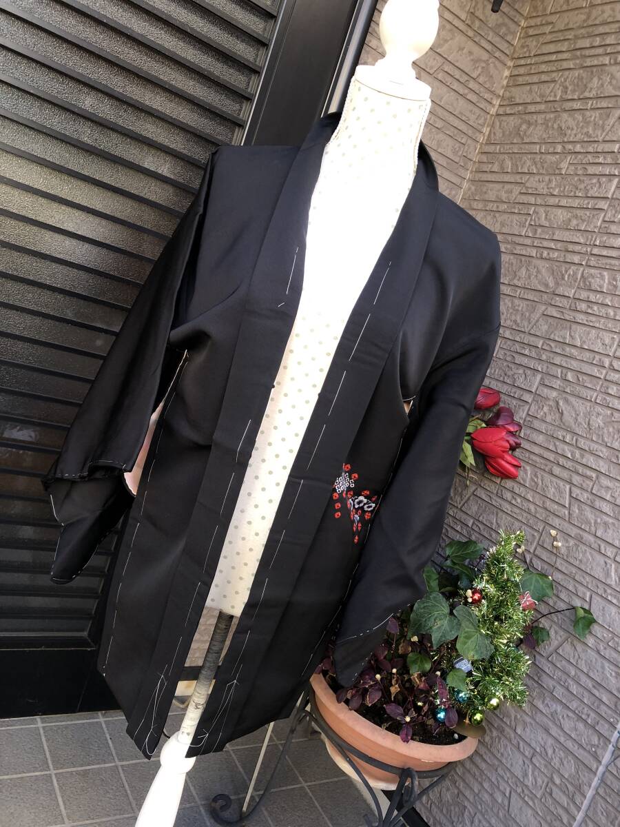 新品　着物　和服　羽織り　ブラック　お花が阿　フォーマル　送料230円