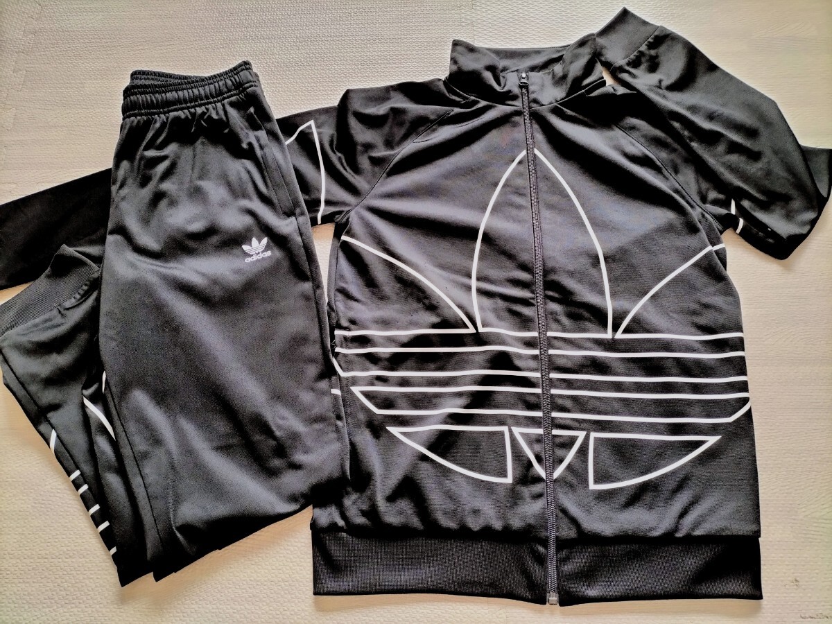 【adidas◆アディダス】ジャージ上下セット◆ブラック黒◆160cm◆ビッグロゴジュニアスポーツウエア