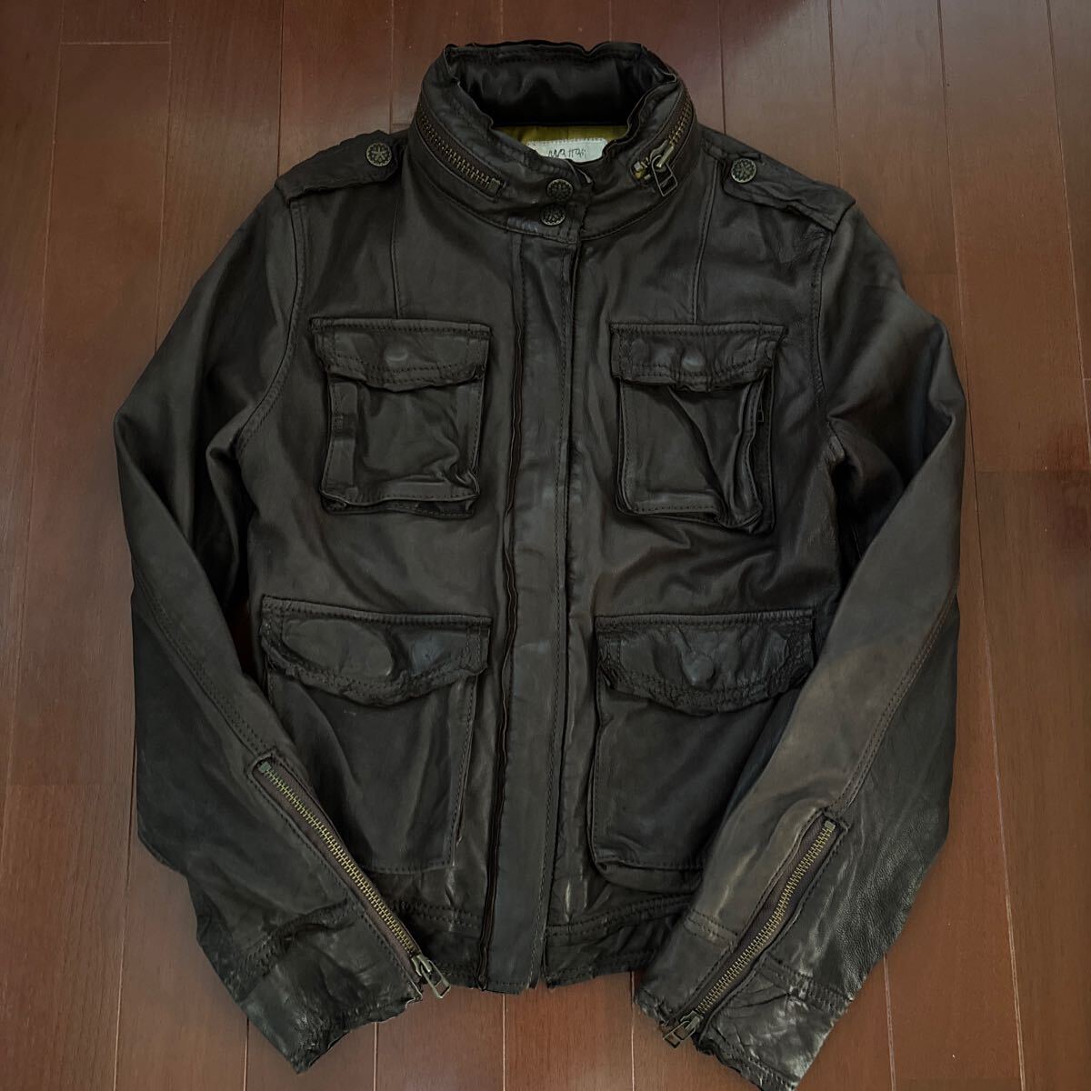 luva tram B’2nd購入　ライダース レザージャケット 羊革サイズＳ　バックラッシュ風加工　ダークブラウン　1回着用のみ