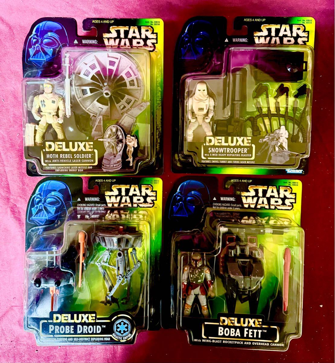 '96 Kenner『STAR WARS』ホス 4種セット DX アクションフィギュア PROBE DROID/BOBA FETT/SNOMTROOPER/HOTH REBEL SOLDER スター・ウォーズ