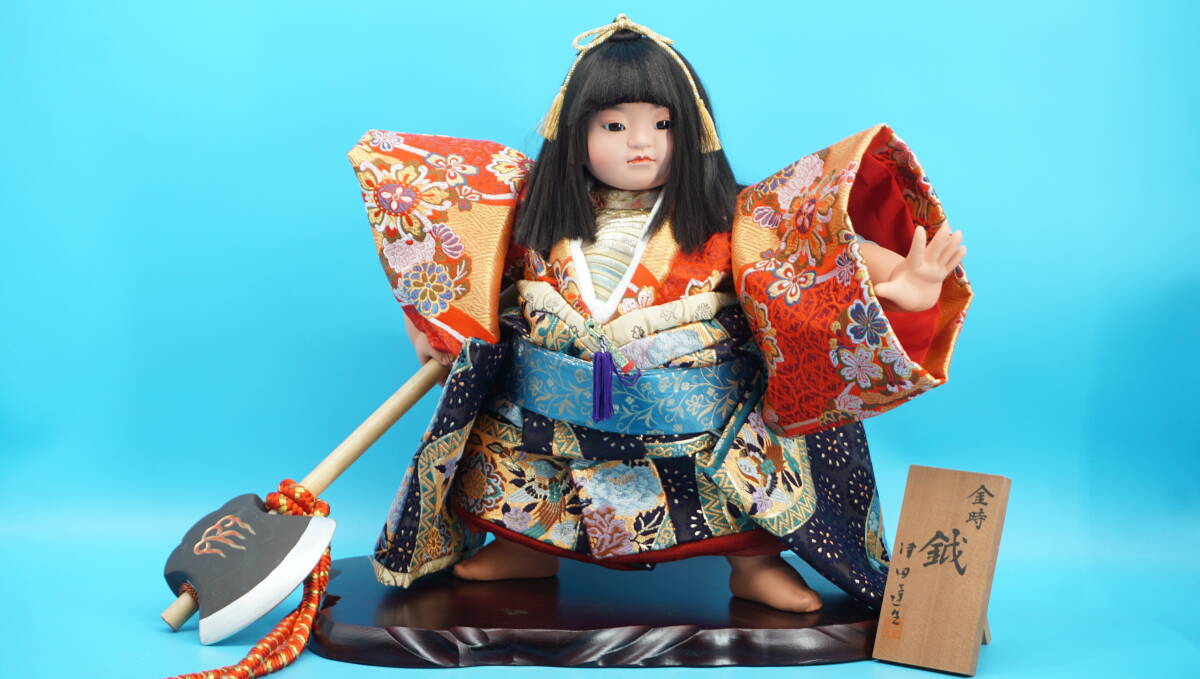 恵★ 津田逢生作 金時 鉞 金太郎 五月人形 武者人形 端午の節句 高さ:約49cm 台座幅:約44cm 現状品 (YT5381
