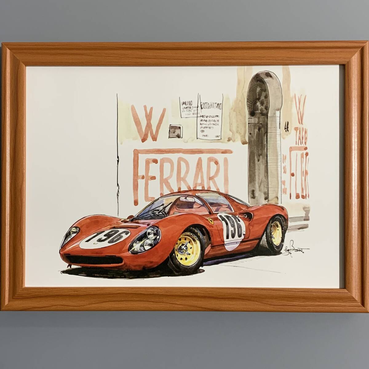 ■BOW/池田和弘■「Ferrari Dino 206SP /1987」/B5額裝品/貴重イラスト/印刷物/インテリア G1825