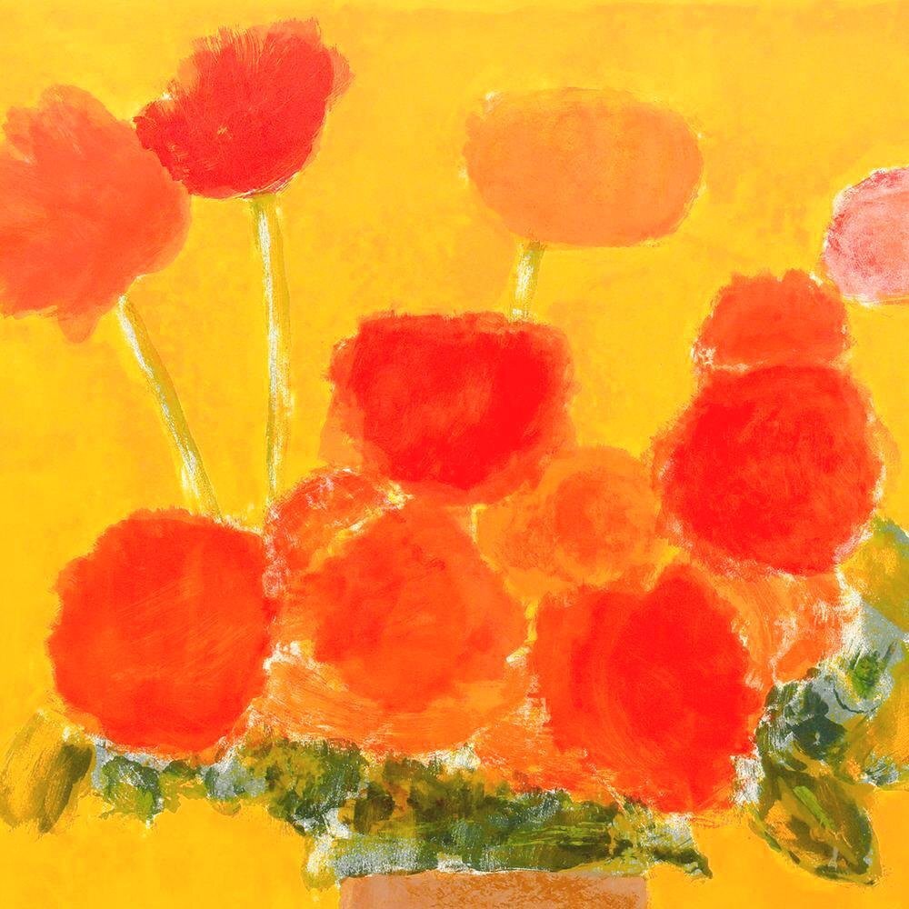 ベルナール・カトラン「黄色いバックの花」リトグラフ 大作 直筆 ベルナール・カトラン「黄色いバックの花」リトグラフ 大作 直筆