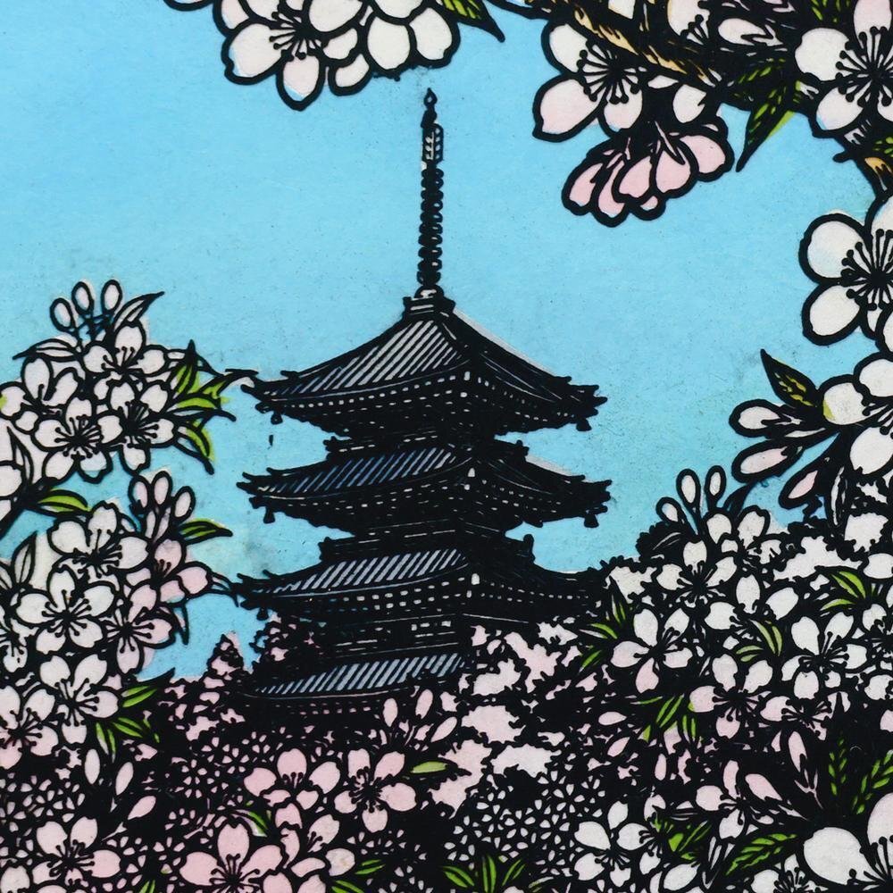 真作】【WISH】石井一臣「京のさくら 仁和寺」切り絵 直筆サイン 真作】【WISH】石井一臣「京のさくら 仁和寺」切り絵 直筆サイン