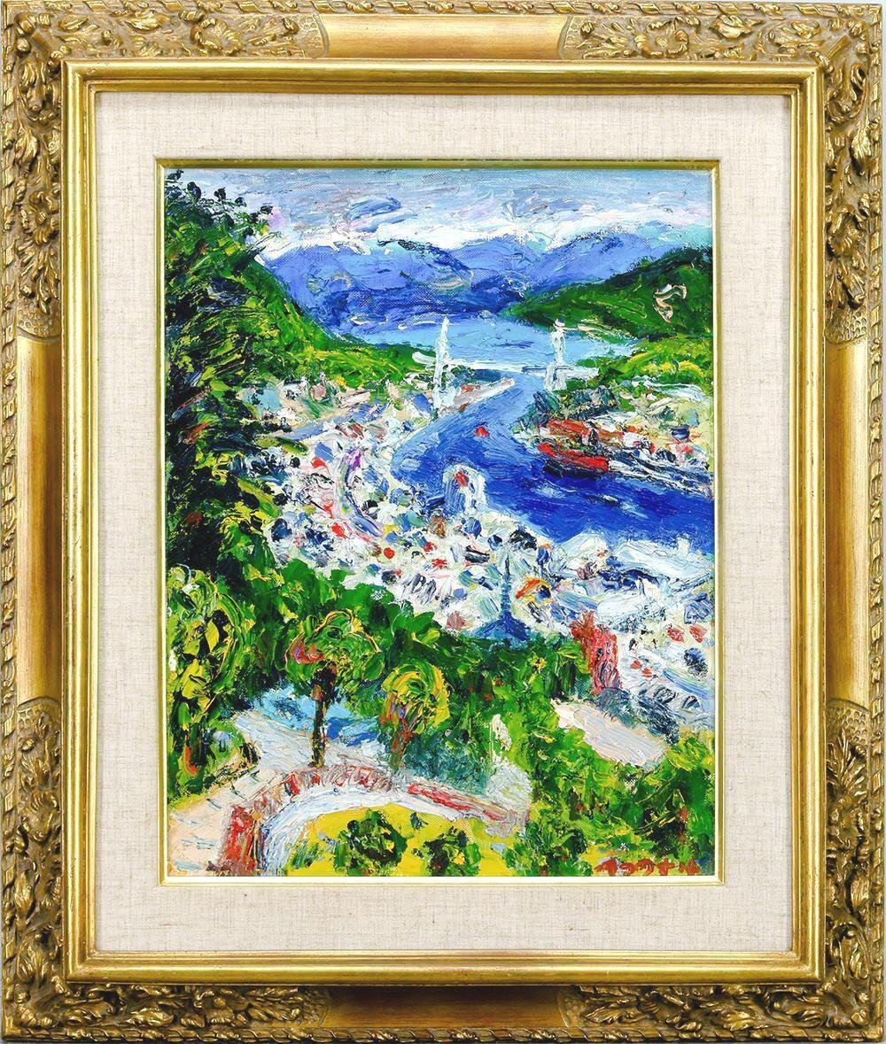 油彩画『おわら風の盆』S10 真作】【WISH】小野鐡之助「尾道風景」油彩 6号 1985年作 厚塗り