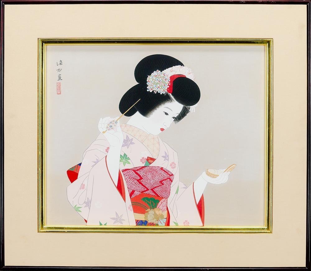 真作】【WISH】伊東深水「手鏡」木版画 約8号 〇美人画巨匠 日本 真作】【WISH】伊東深水「手鏡」木版画 約8号 〇美人画巨匠 日本