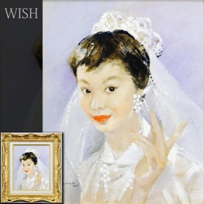 【真作】【WISH】宮永岳彦「真珠の耳飾り」油彩 5号 ◆清楚・美人名画 　　〇王朝風美人画巨匠 日本芸術院賞 二紀会理事長 #24112772
