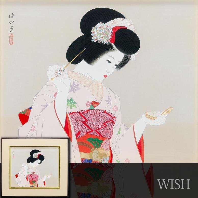 真作】【WISH】伊東深水「手鏡」木版画 約8号 〇美人画巨匠 日本 真作】【WISH】伊東深水「手鏡」木版画 約8号 〇美人画巨匠 日本