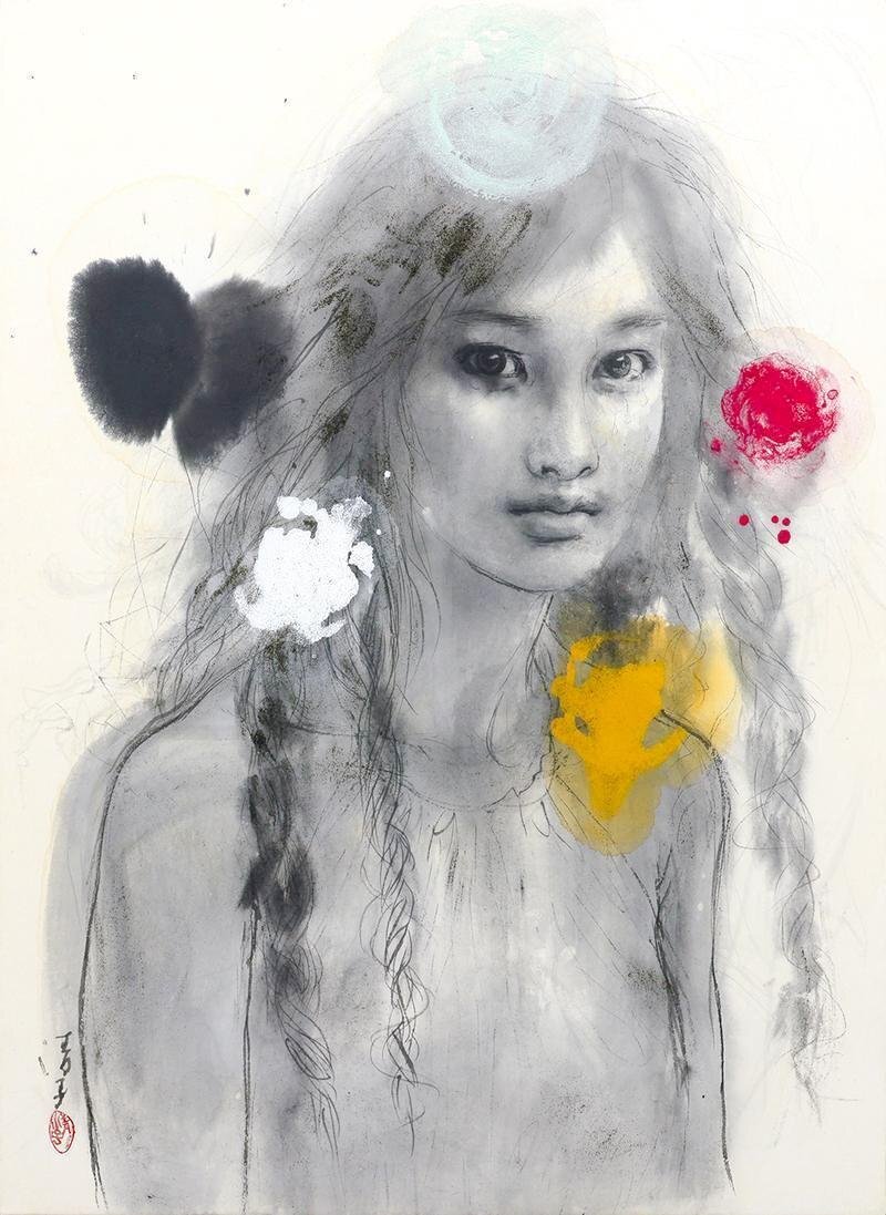 真作】【WISH】阿部清子「五色の石」日本画 20号 大作 2015年作 真作】【WISH】阿部清子「五色の石」日本画 20号 大作 2015年作