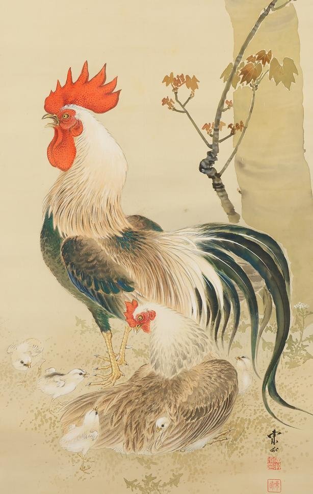 鈴木其一「朝顔小禽図」 絹本 着色 琳派 江戸絵画 / Suzuki
