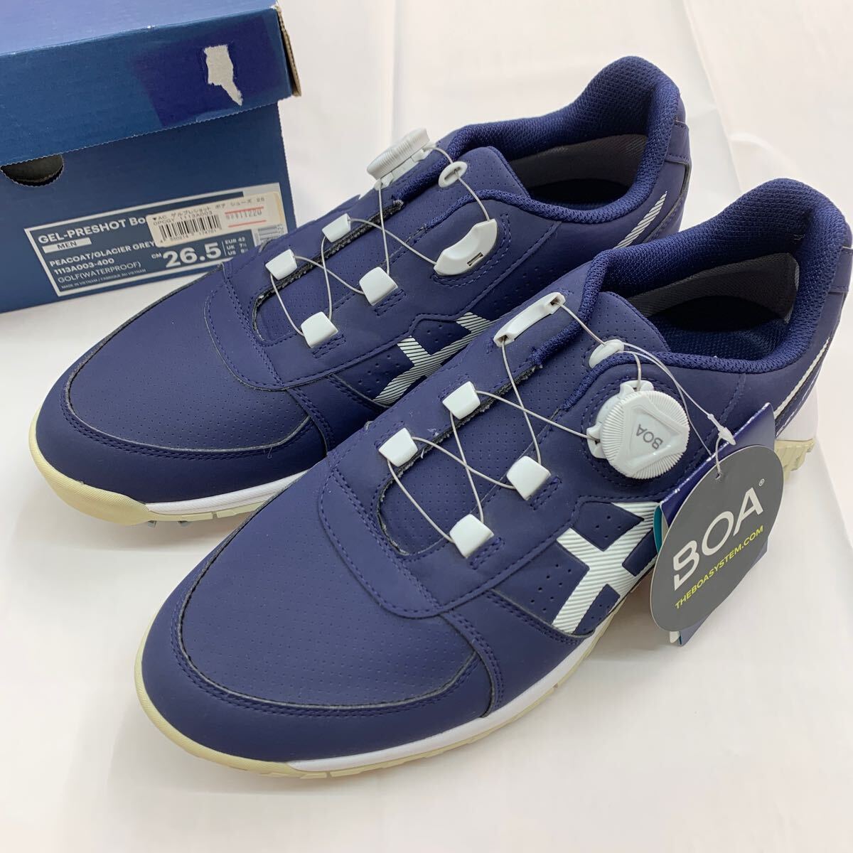 即決■展示品 ゴルフシューズ / asics アシックス　GEL-PRESHOT BOA　26.5cm　ピーコートxソフトグレー