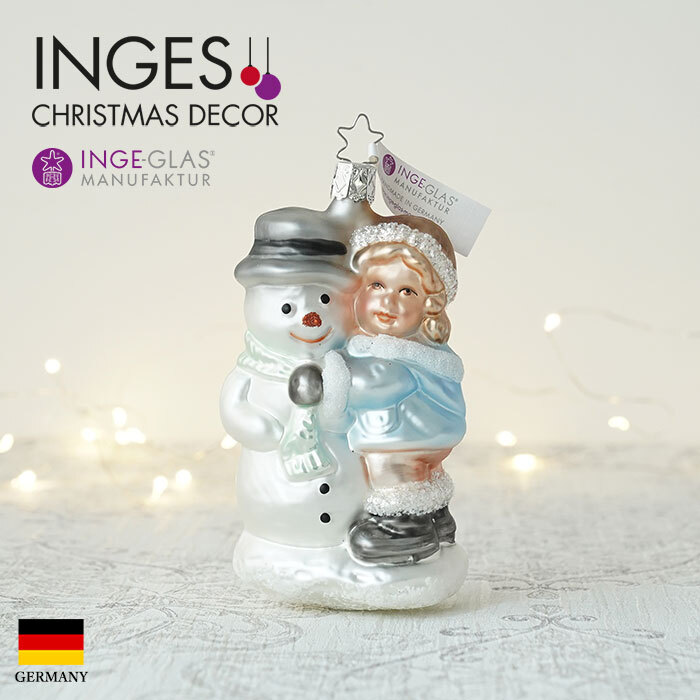 クリスマスツリー 飾り オーナメント INGE-GLAS MANUFAKTUR かわいい雪だるまとこども 12.5cm ［100245］