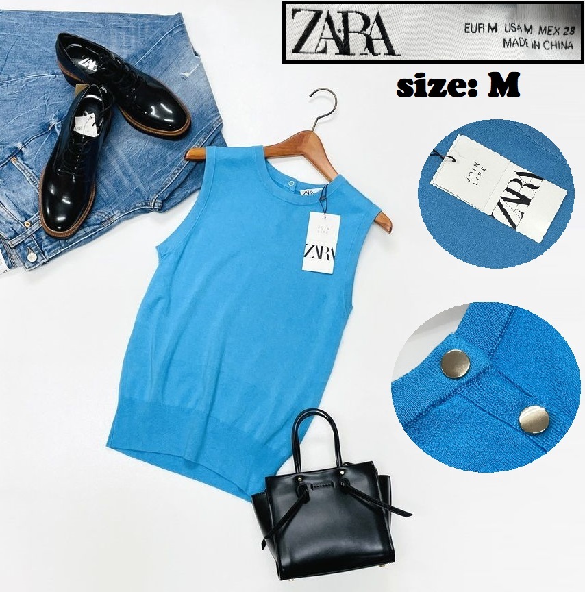 ZARA /M/ ブルー ニットベスト トップス レディース タグ付き