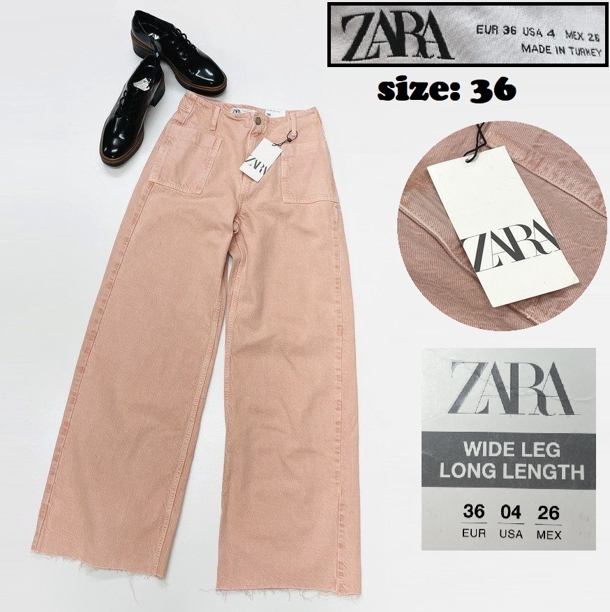 ZARA /36/ ピンク ワイドデニムパンツ ジーンズ レディース タグ ZARA /36/ ピンク ワイドデニムパンツ ジーンズ レディース タグ