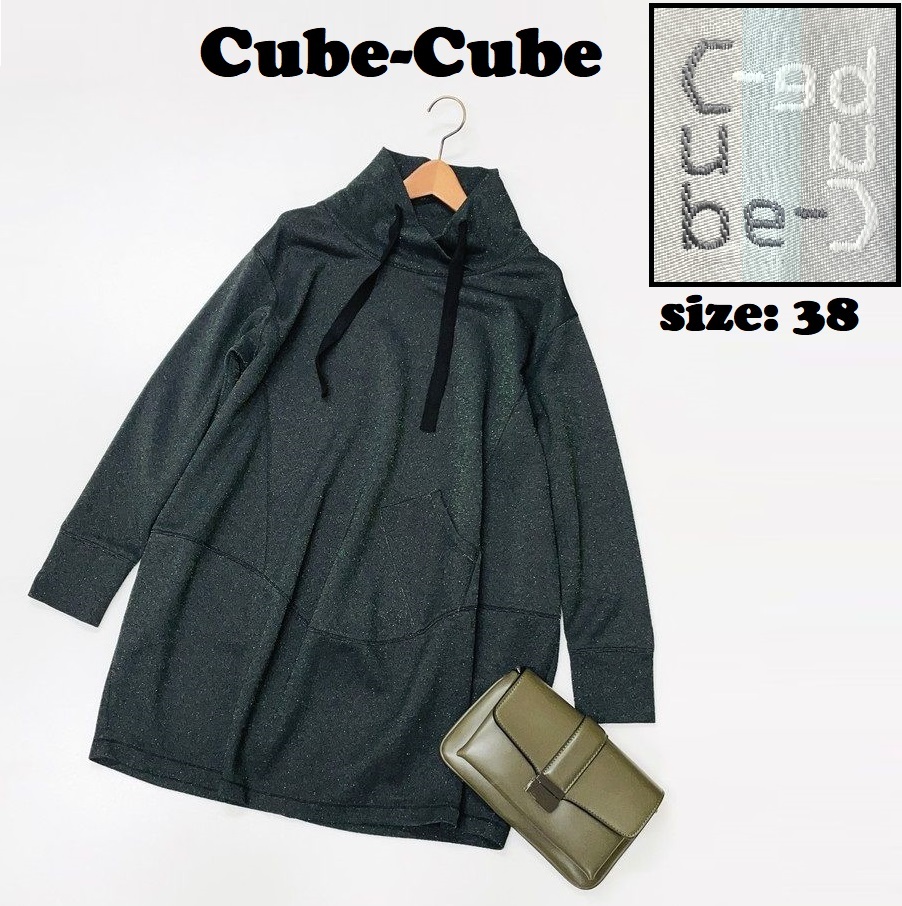 Cube-Cube ブラック系 長袖チュニック ラメ ナイロン混生地 カジュアルワンピース アウトドア マツオセンソユニコ キューブ キューブ