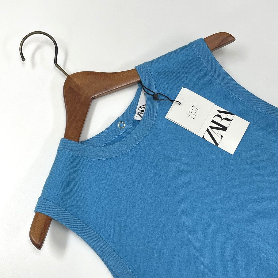 ZARA /M/ ブルー ニットベスト トップス レディース タグ付き