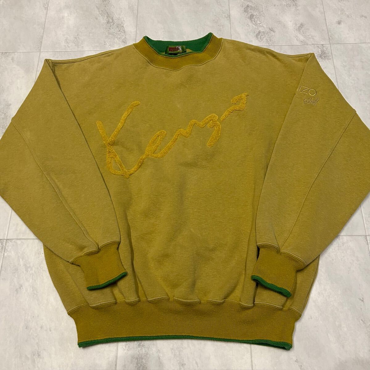 90s KENZO PARIS ケンゾー ロゴ 刺繍 太アーム クルーネック スウェット トレーナー size4