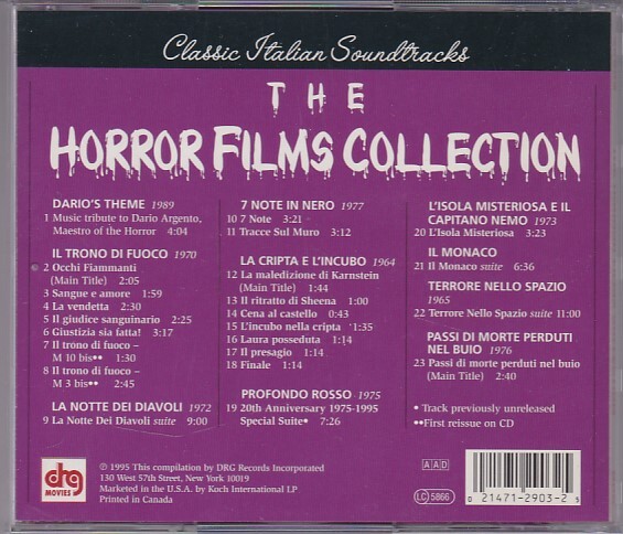 *CD The Horror Films Collectionda rio *arujento.ruchio* полный chi ужасы фильм саундтрек 