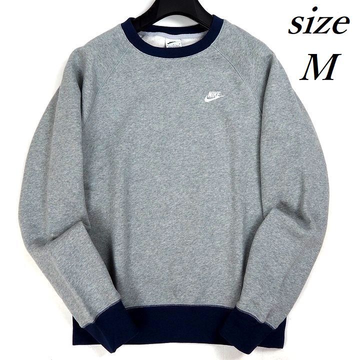 R671 新品 NIKE ナイキ 里起毛 クルーネック スウェット トレーナー バイカラー グレー/ネイビー M