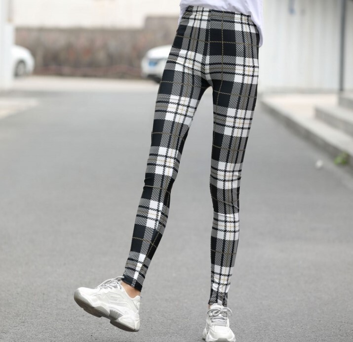 レディース 白黒 格子柄 レギンスパンツ　チェック柄 レギンス